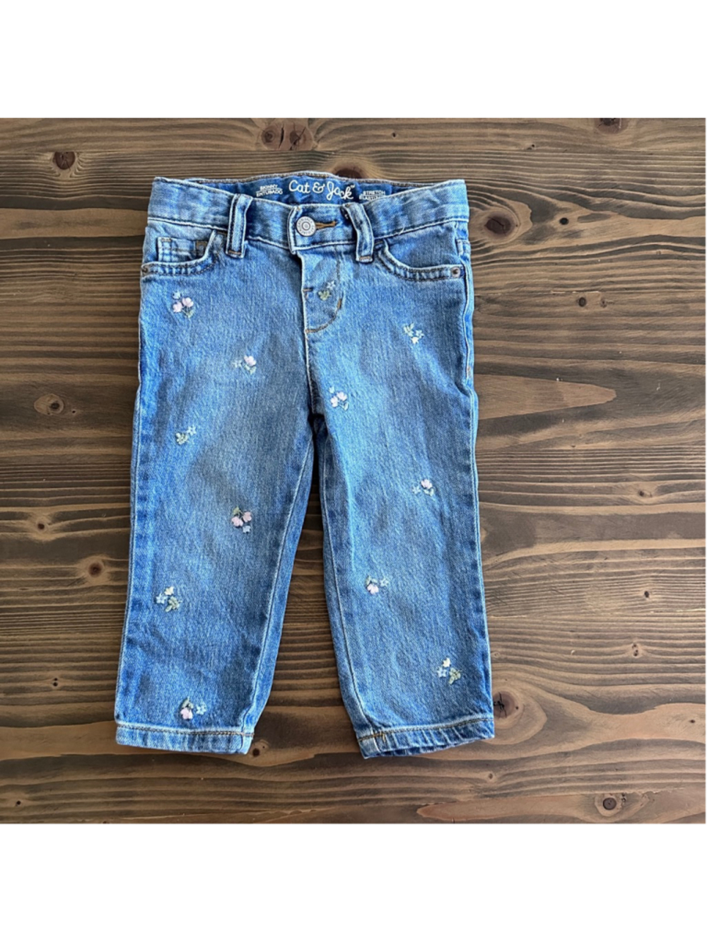 Cat & Jack Floral Skinny Jeans 18M Baby Girl Stretch Denim Pants Blue